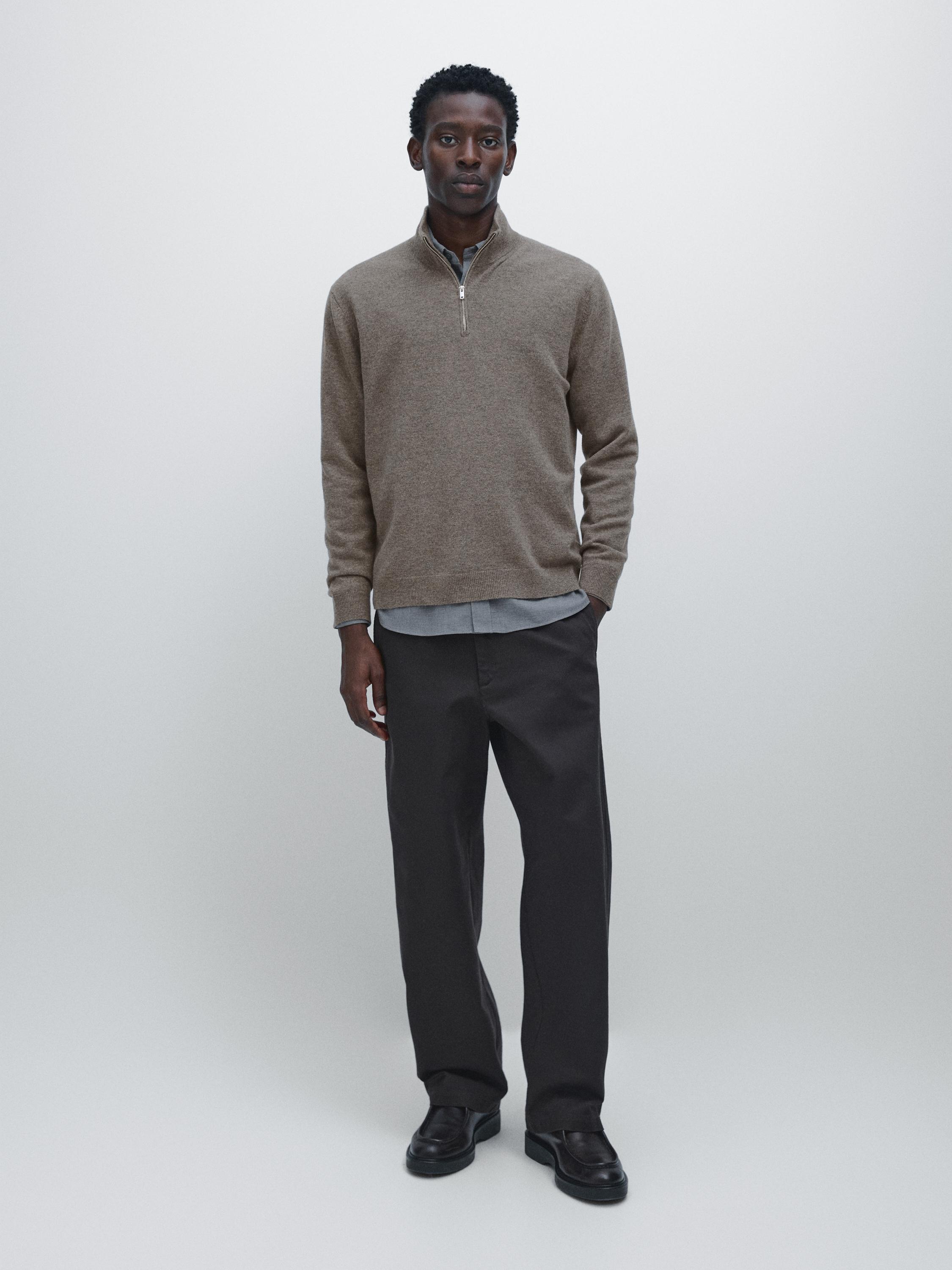 

Вязаный свитер с воротником-стойкой и застежкой-молнией Massimo Dutti, Dark Khaki