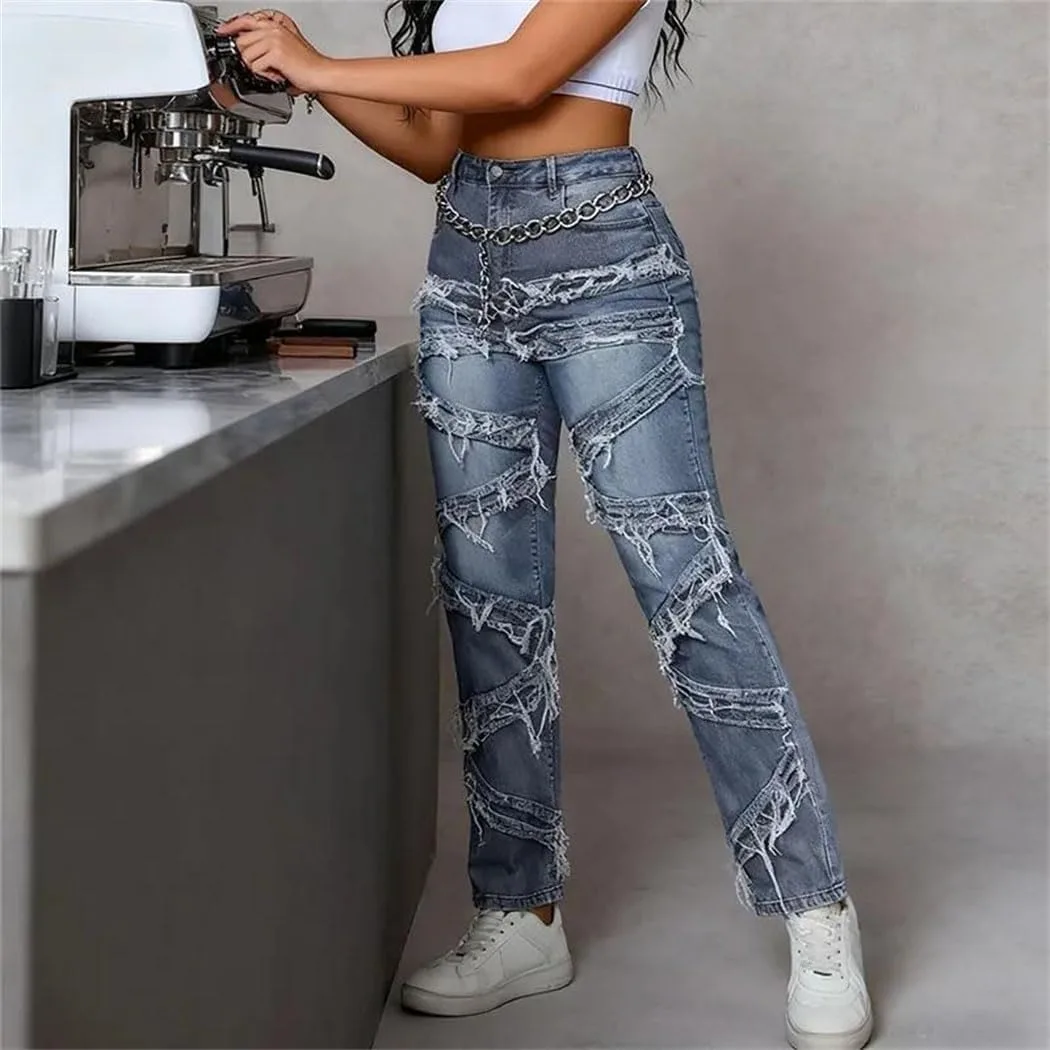 Женские джинсы American Vintage прямые потертые с бахромой Slim Fit Stretch — фото 3