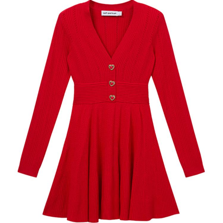 

Платье мини с ажурной вязкой Self-portrait, Истинно красное