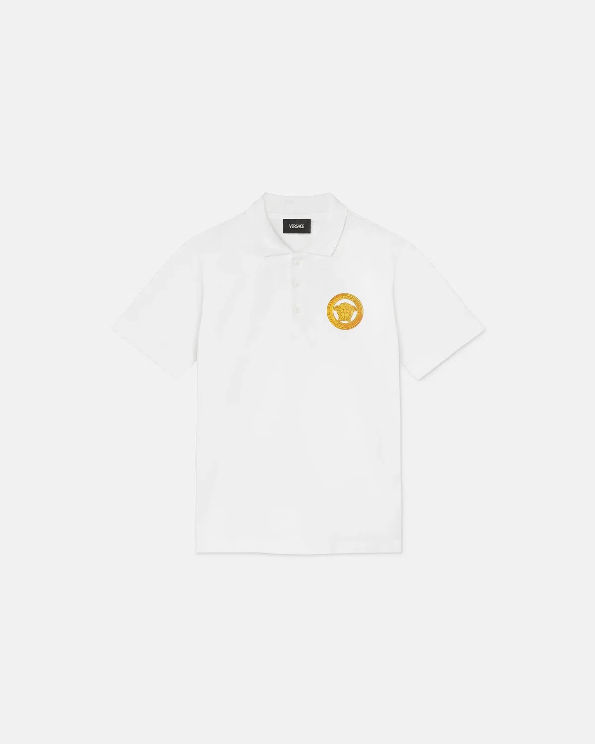 Детское поло из хлопкового пике с принтом VERSACE, белый