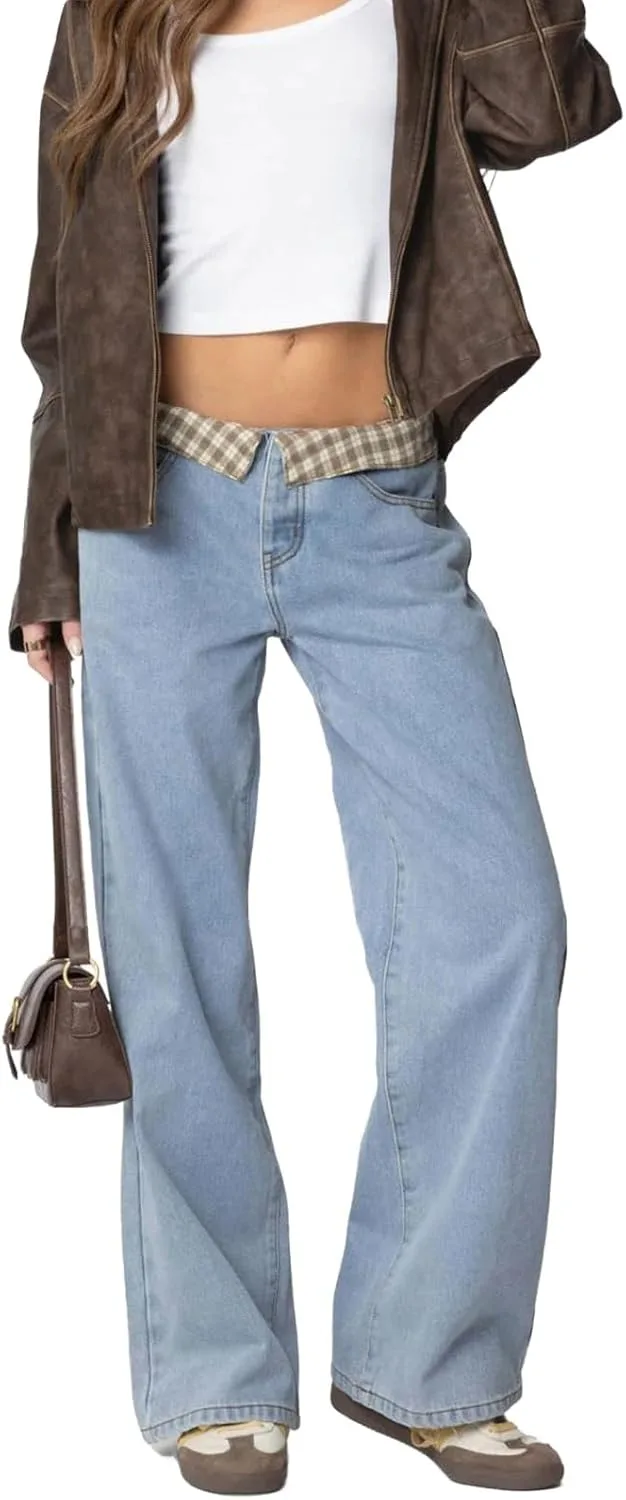 Джинсы женские mid rise baggy с прямыми широкими штанинами и пайетками