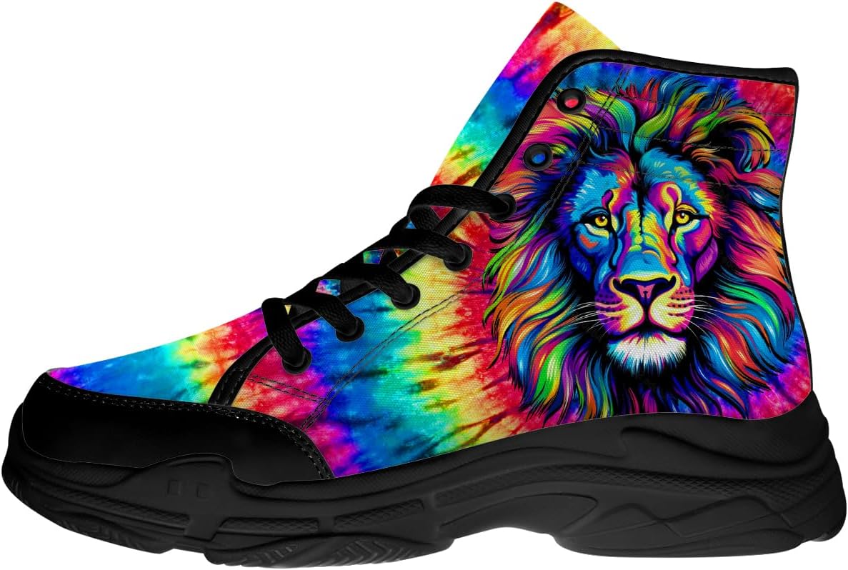 

Мужские высокие кеды Lion на шнуровке из холщовой ткани, подарки с изображением льва для него и для нее Quorax, 3102 Lion Tie Dye Colorful