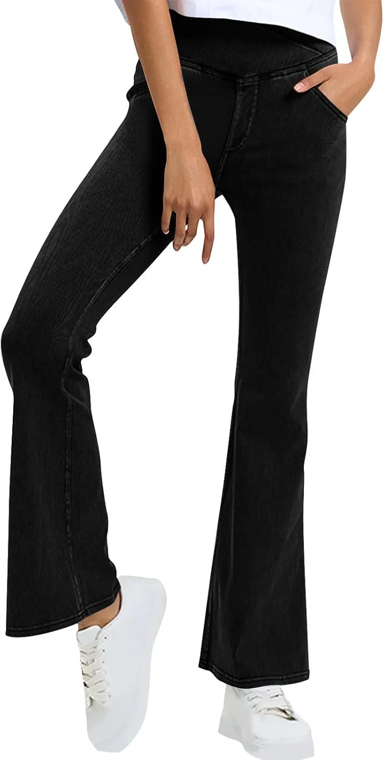 

Джинсы-клеш для женщин High Waisted с завышенной талией и эффектом V Cross Tummy Control Borniu