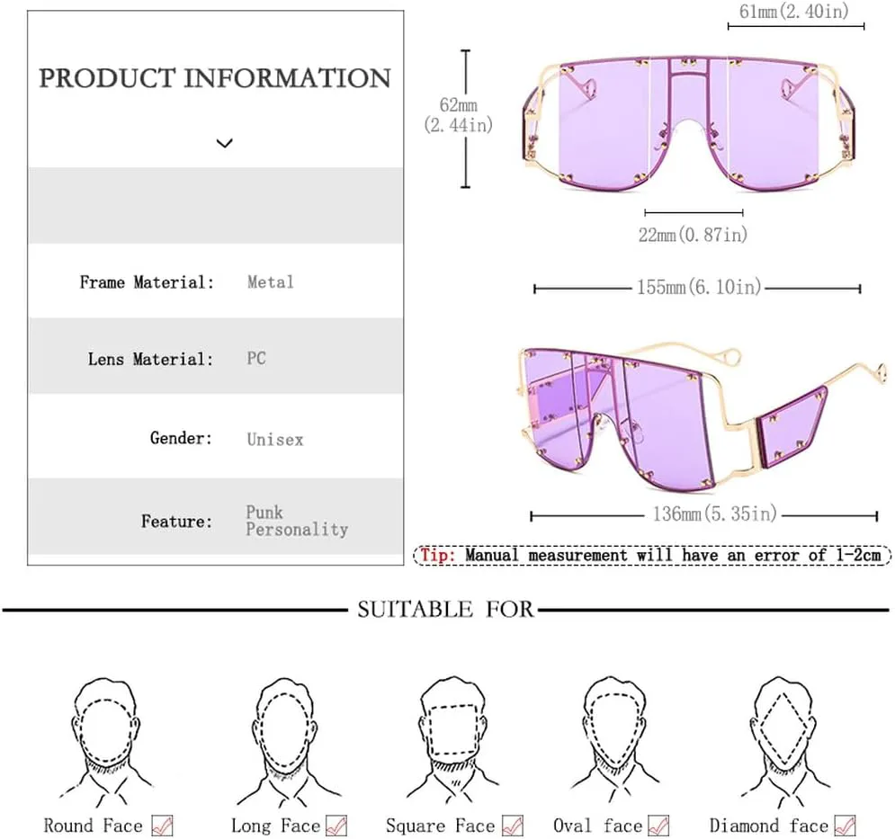

Роскошные солнцезащитные очки большого размера для женщин, винтажные, с заклепками и ажурной отделкой, цельные, в стиле панк, женские очки TYUVIVO, Gold Doublegrey