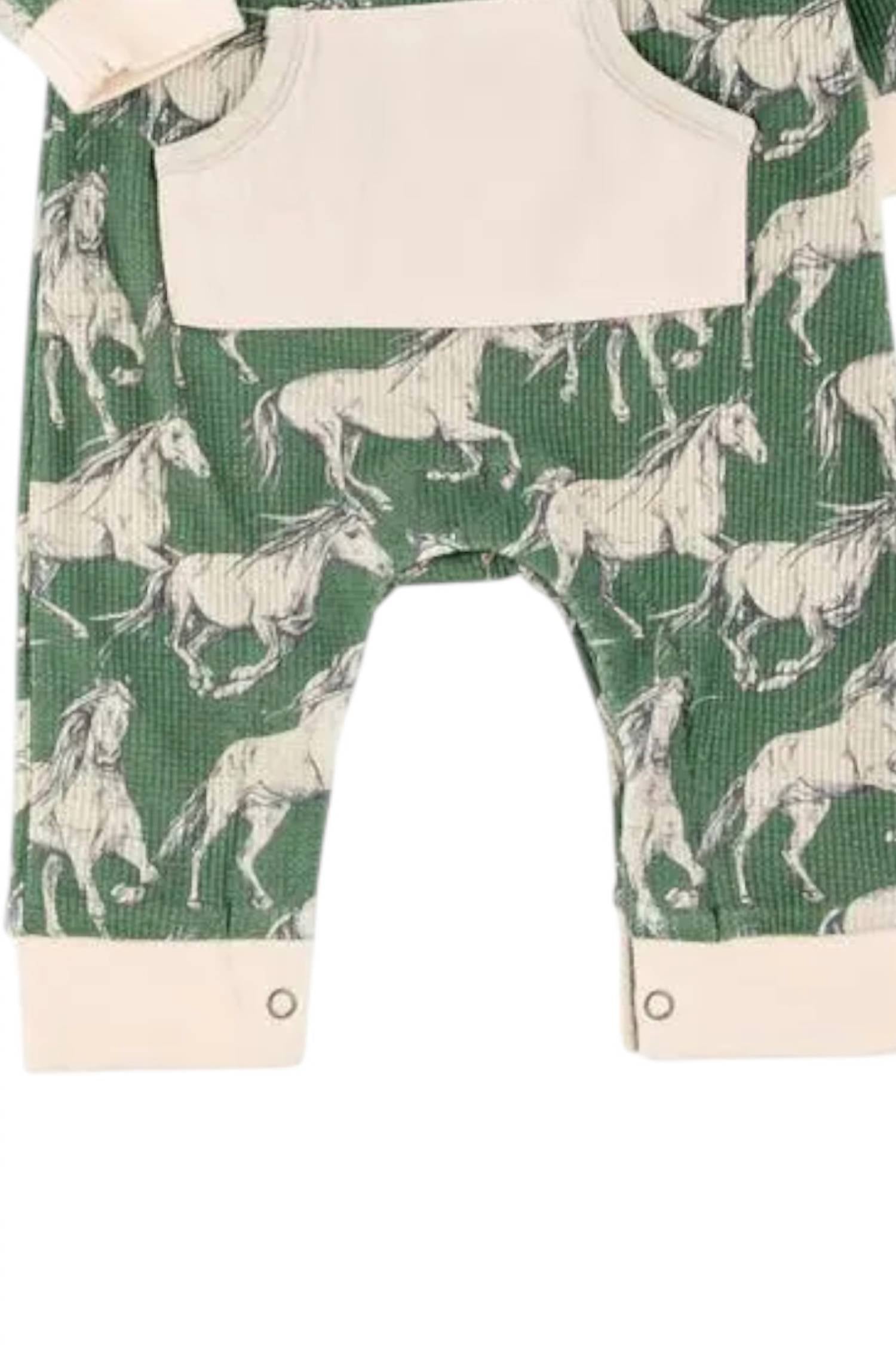 Детский комбинезон с круглым вырезом Baby's Nova Crew Neck Romper в расцветке "Дикие лошади" Miki Miette, wild horses — фото 2