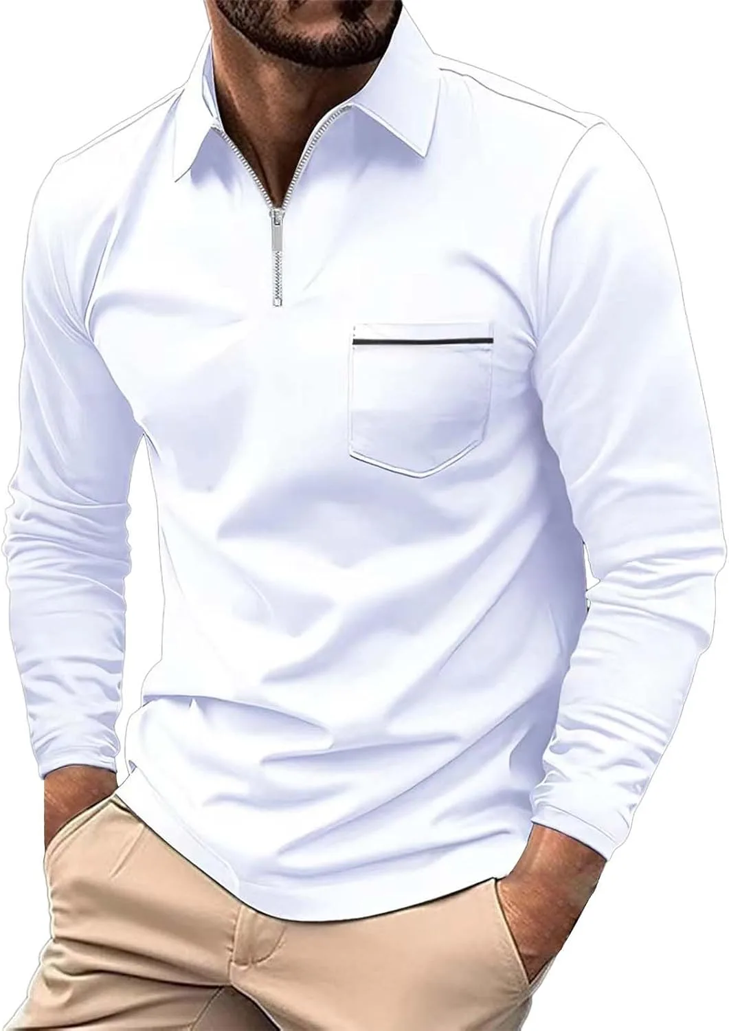 

Мужская поло с молнией на четверть, Slim Fit, длинный рукав, эластичная ткань ESKNAS