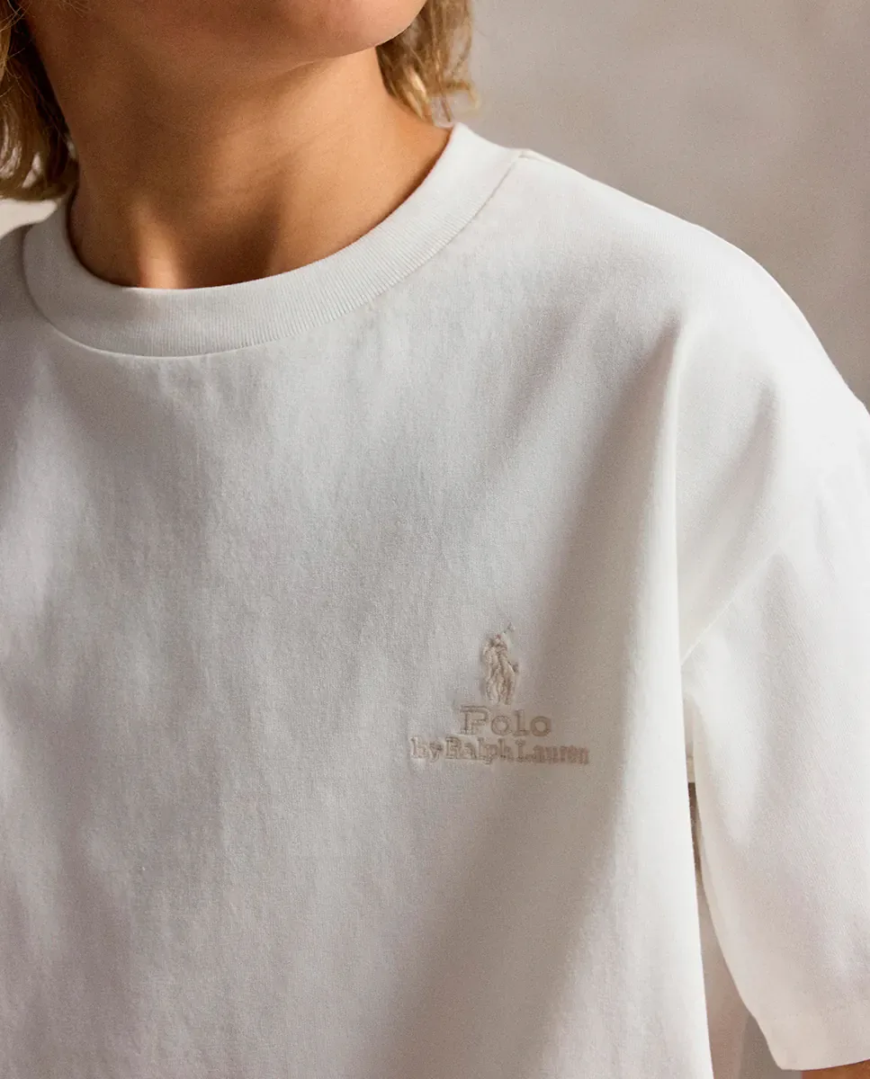 Футболка унисекс свободного кроя с логотипом одного тона из хлопка Polo Ralph Lauren, Blanco Roto — фото 2