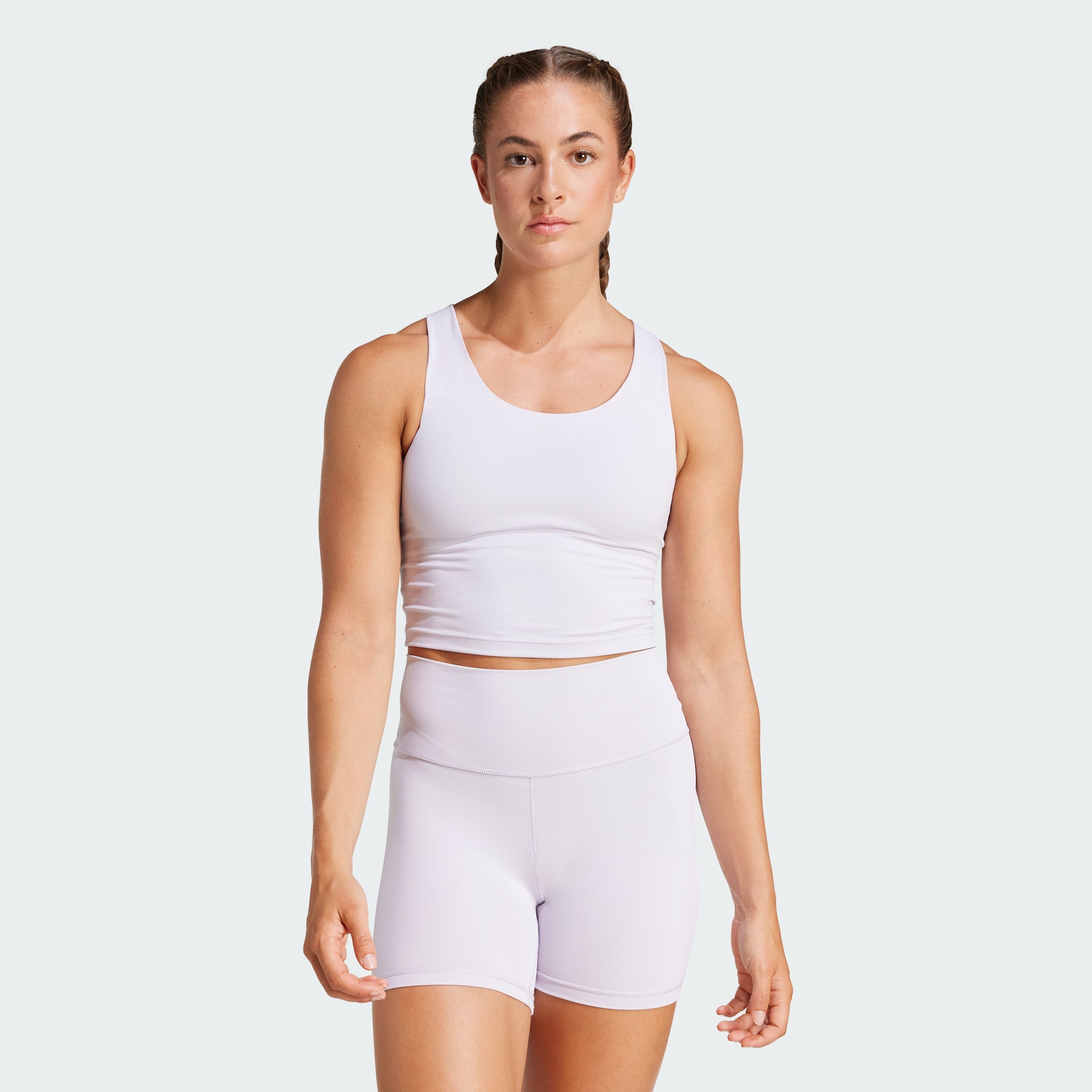 

Женская майка-бюстгальтер Adidas All Me Medium-Support Long Line, цвет silver dawn