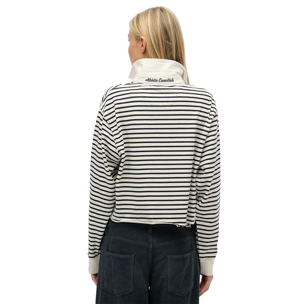 Поло Superdry Athletic Essential Cropped Striped Rugby с длинным рукавом, белый — фото 2