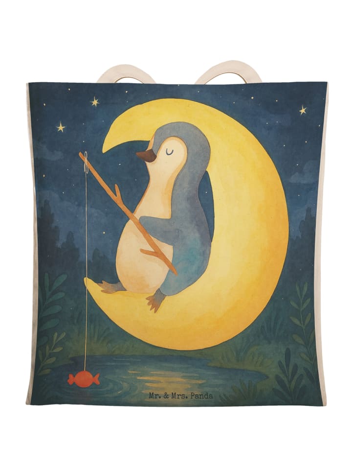 

Mr. & Mrs. Panda Сумка-шоппер с изображением пингвина и луны, без слогана, белого цвета