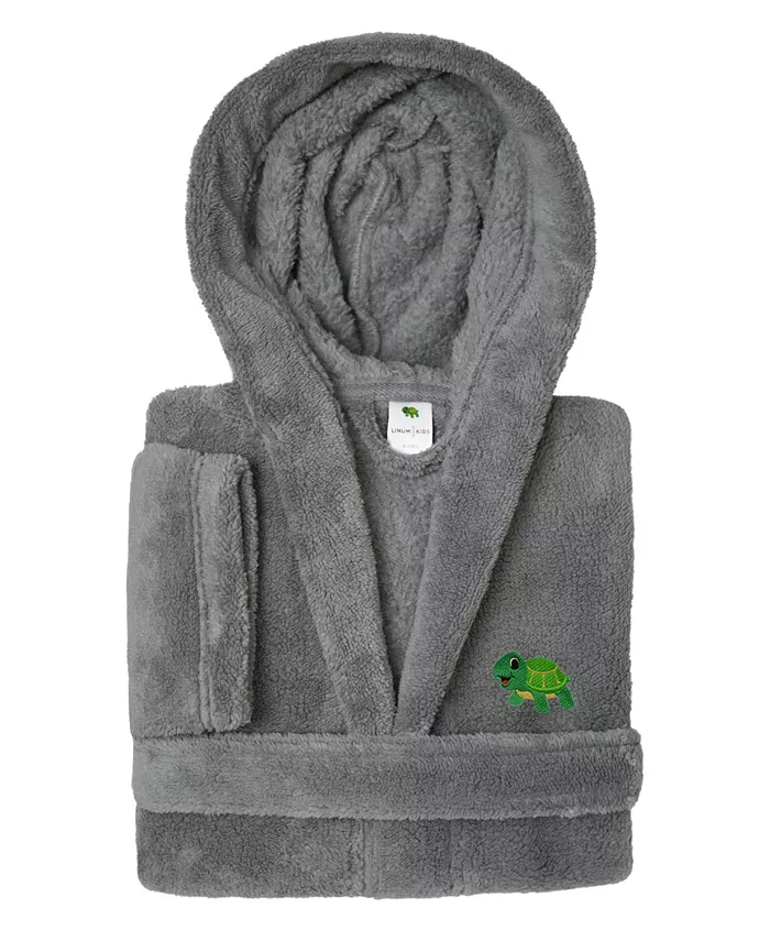 Детские плюшевые махровые халаты с капюшоном Turtle Super Plush Double Brushed Linum Home, серый — фото 3
