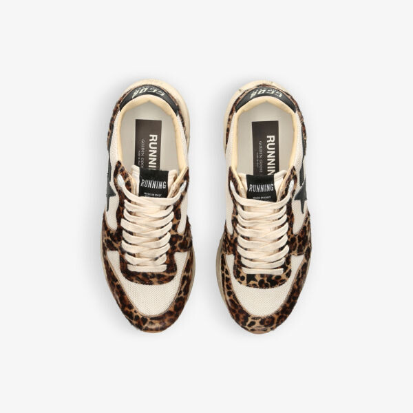 Женские кроссовки Running Sole 15399 из кожи и сетки с леопардовым принтом Golden Goose, бежевый — фото 2