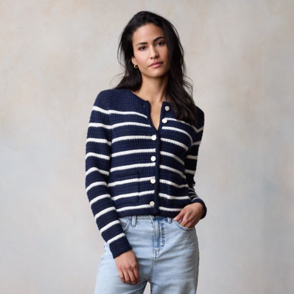 

Женский кардиган с круглым вырезом и текстурированной вязкой Lc Lauren Conrad, цвет navy basque stripe
