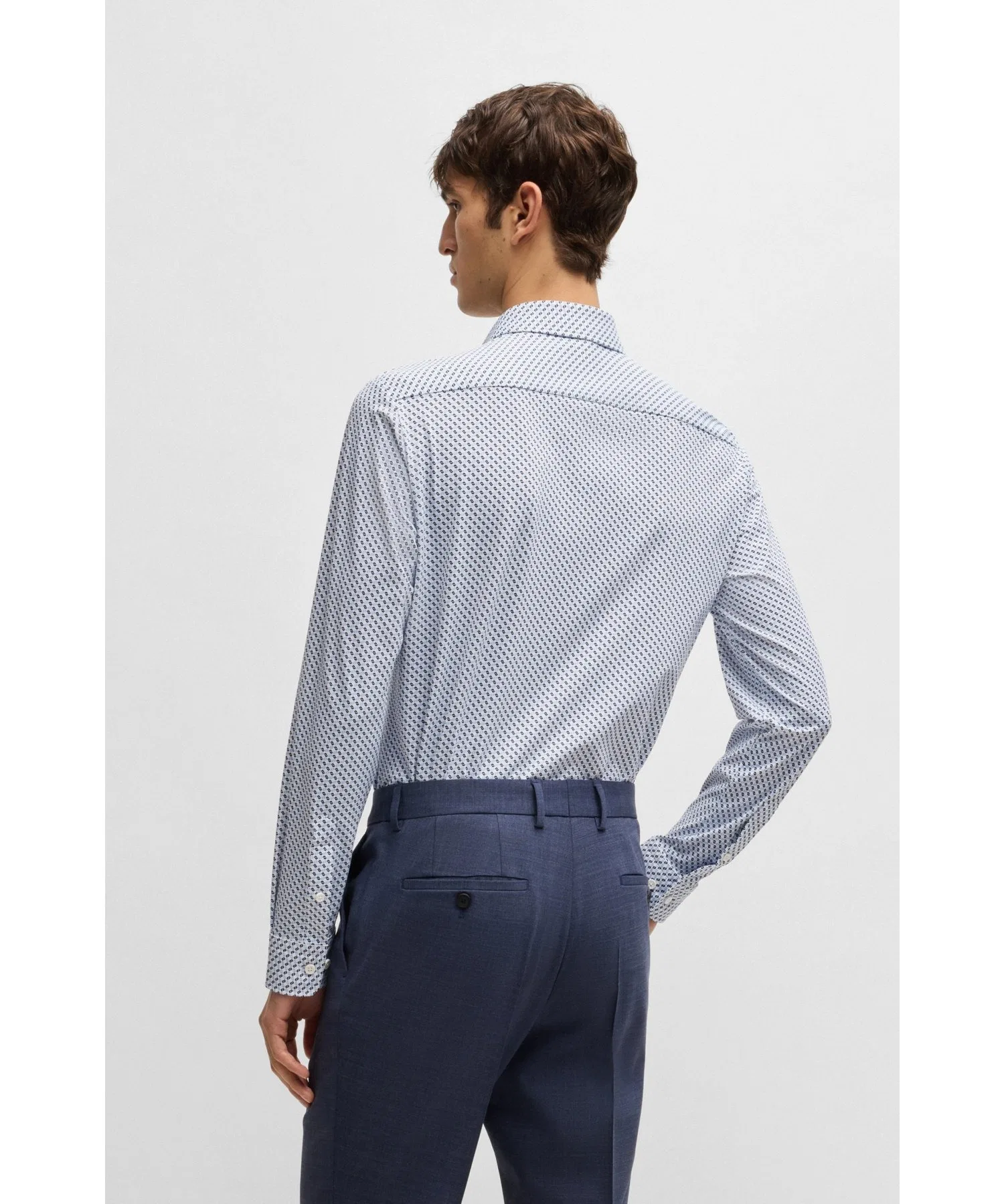 Мужская рубашка BOSS Slim Fit с принтом из эластичного джерси розовая — фото 3