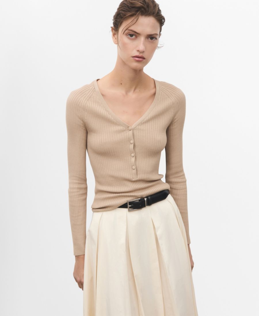 

Женский трикотажный свитер с V-образным вырезом в рубчик MANGO, Light, Pastel Gray