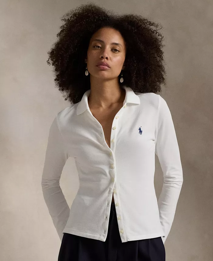 

Женская поло с длинным рукавом и застежкой на пуговицы Polo Ralph Lauren, белый