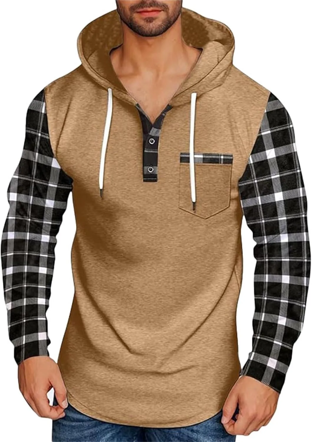 

Мужская толстовка с капюшоном и карманом в стиле хенли