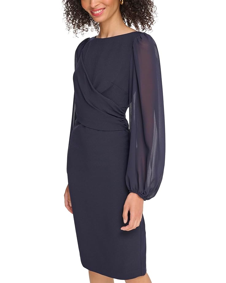 

Платье Vince Camuto Signature Stretch Crepe Bodycon with Chiffon Balloon Sleeve, темно-синий