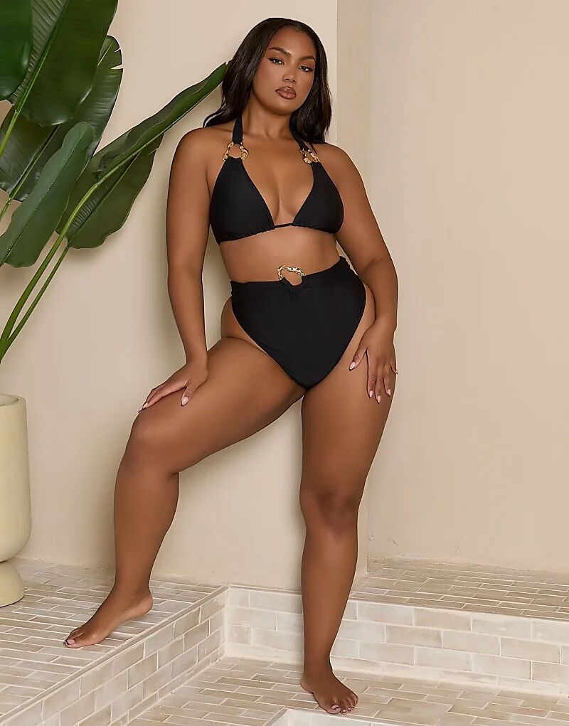 

Плавки бикини Moda Minx Curve X Bernadette Afia с золотой фурнитурой, черного цвета