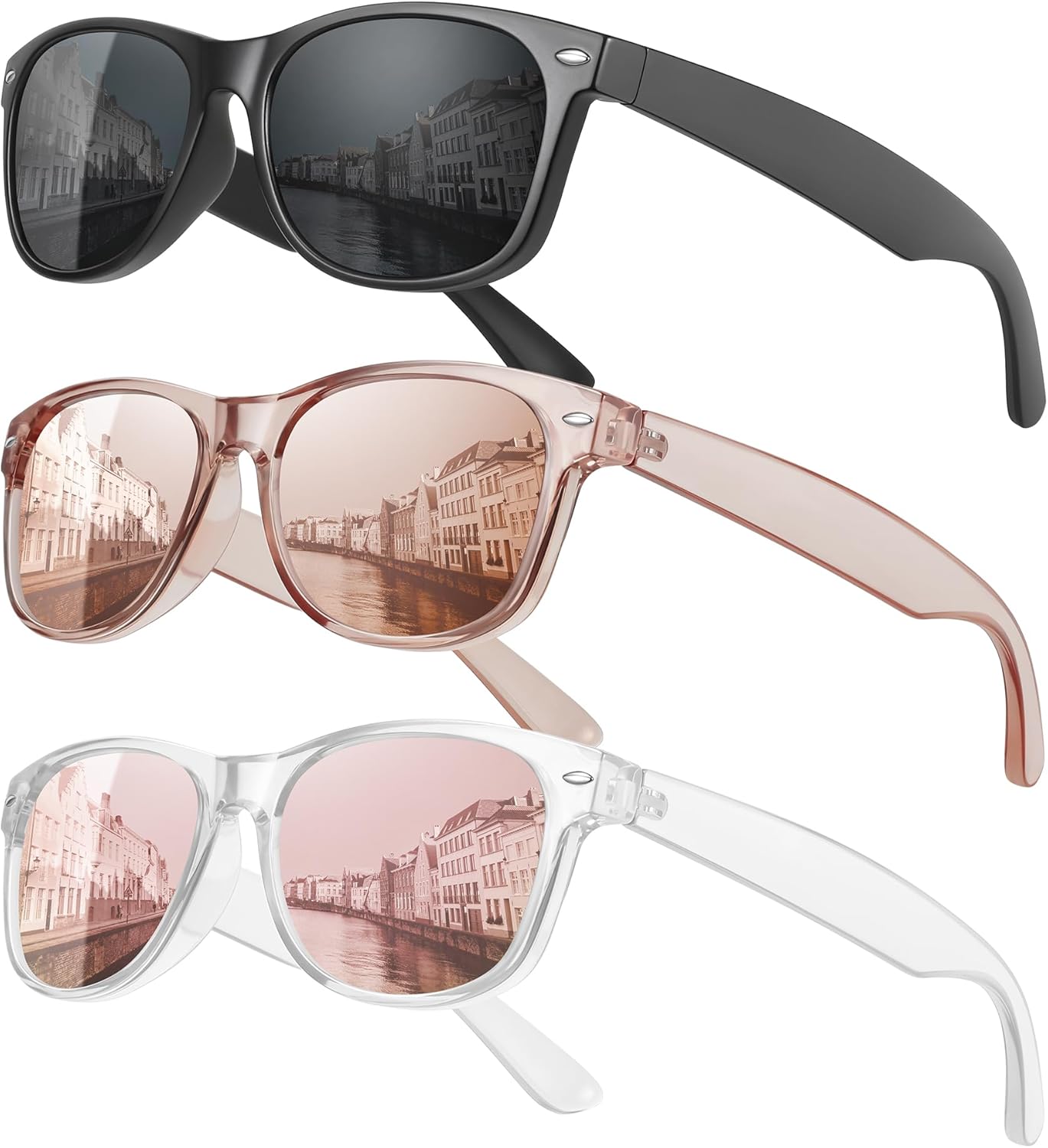 

Классические поляризованные солнцезащитные очки MEETSUN для женщин и мужчин, модные ретро-очки для вождения, защита от УФ-излучения (3 шт.), (3 Pack) Black/Gold Mirrored/Pink Mirrored