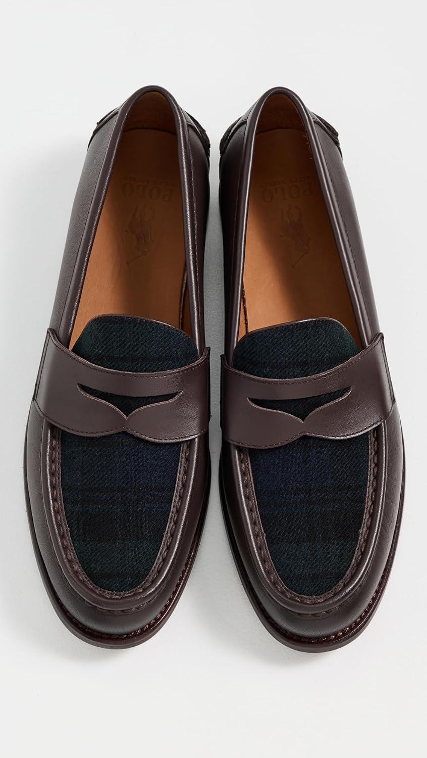 POLO RALPH LAUREN Мужские клетчатые пенни-лоферы, Dark Brown/Blackwatch — фото 4
