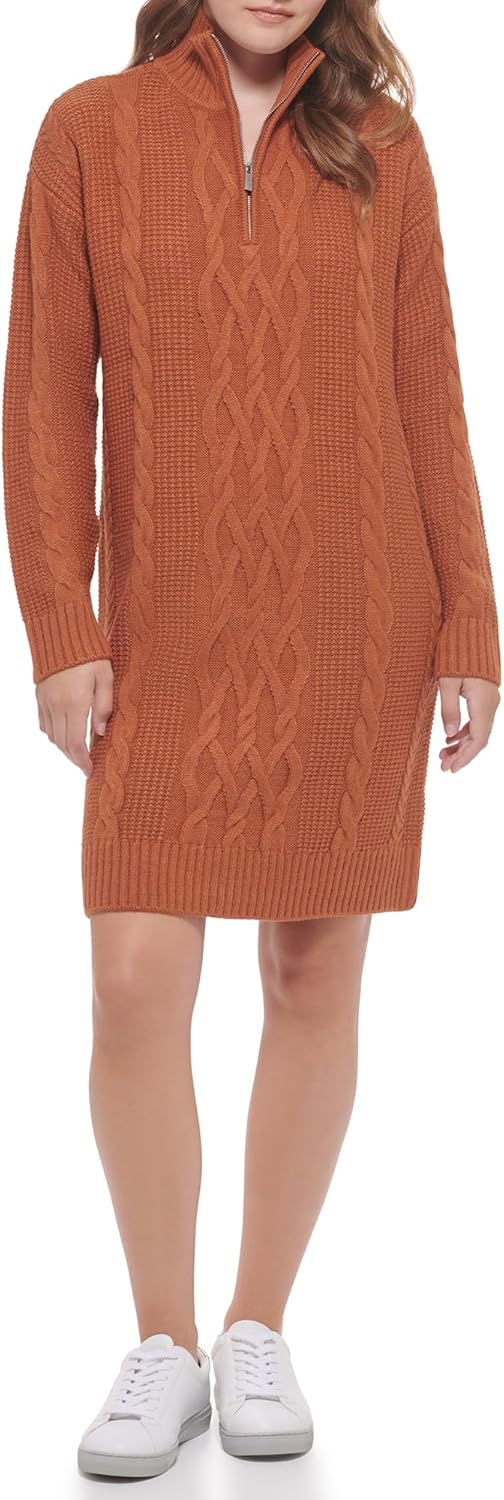 

Женское платье-свитер Calvin Klein с ромбовидным узором и молнией 1/4, Burnt Ginger