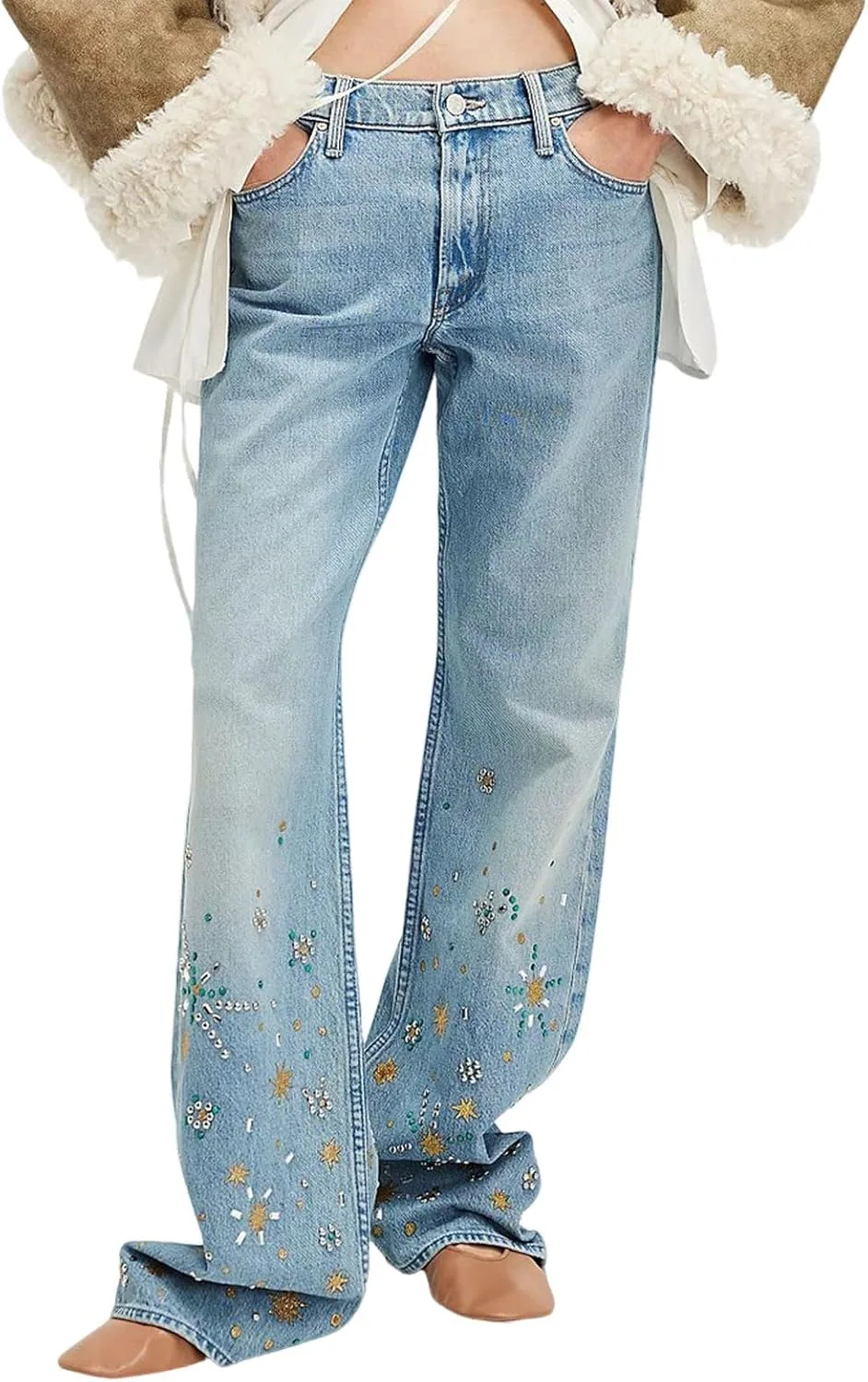 

Женские джинсы Y2k Baggy с вышивкой и стразами loveimgs