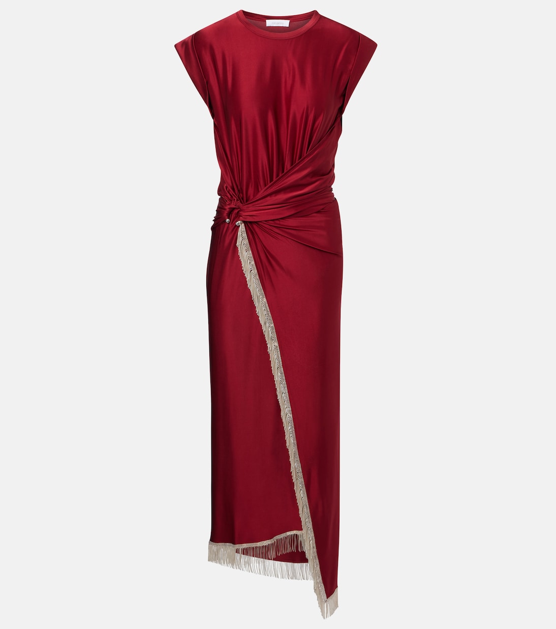 

Сборчатое платье миди из сатина с бахромой Rabanne, Ruby Red
