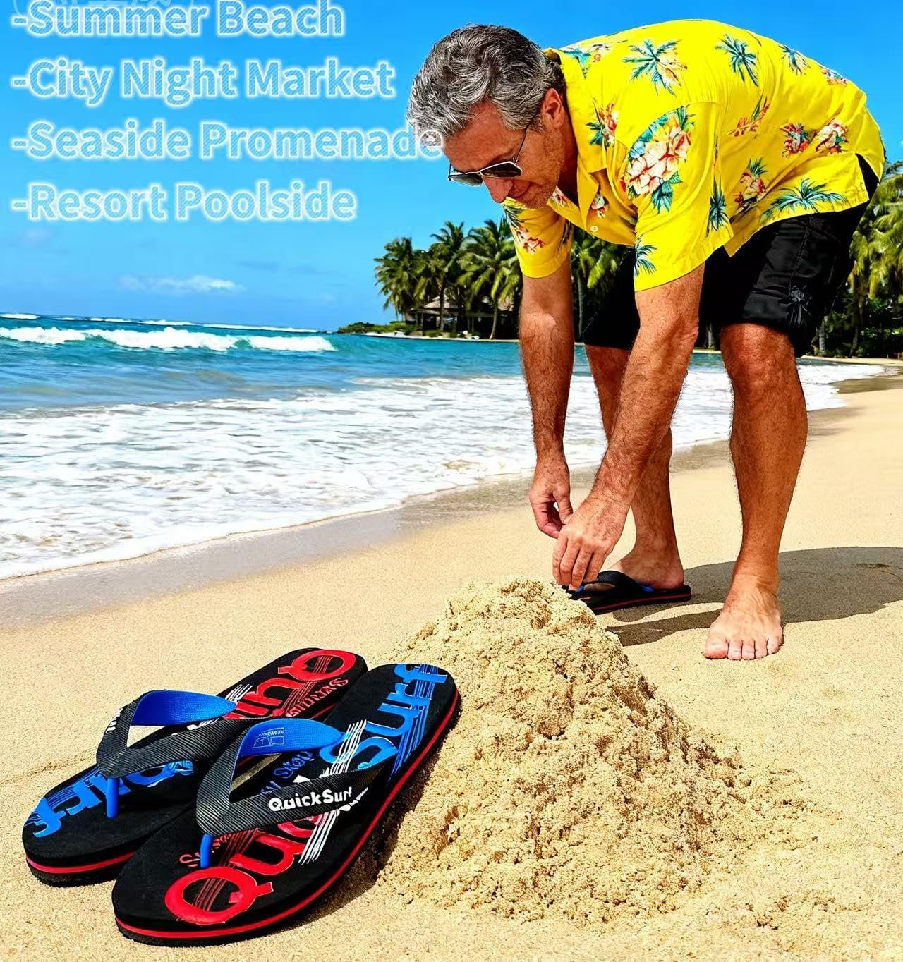 Сланцы PXPUIQ для пляжа, серфинга и активного отдыха - водонепроницаемые нескользящие сандалии с яркими узорами - легкие спортивные шлепанцы для прогулок, путешествий и бассейна для мужчин и женщин, красный/синий — фото 2