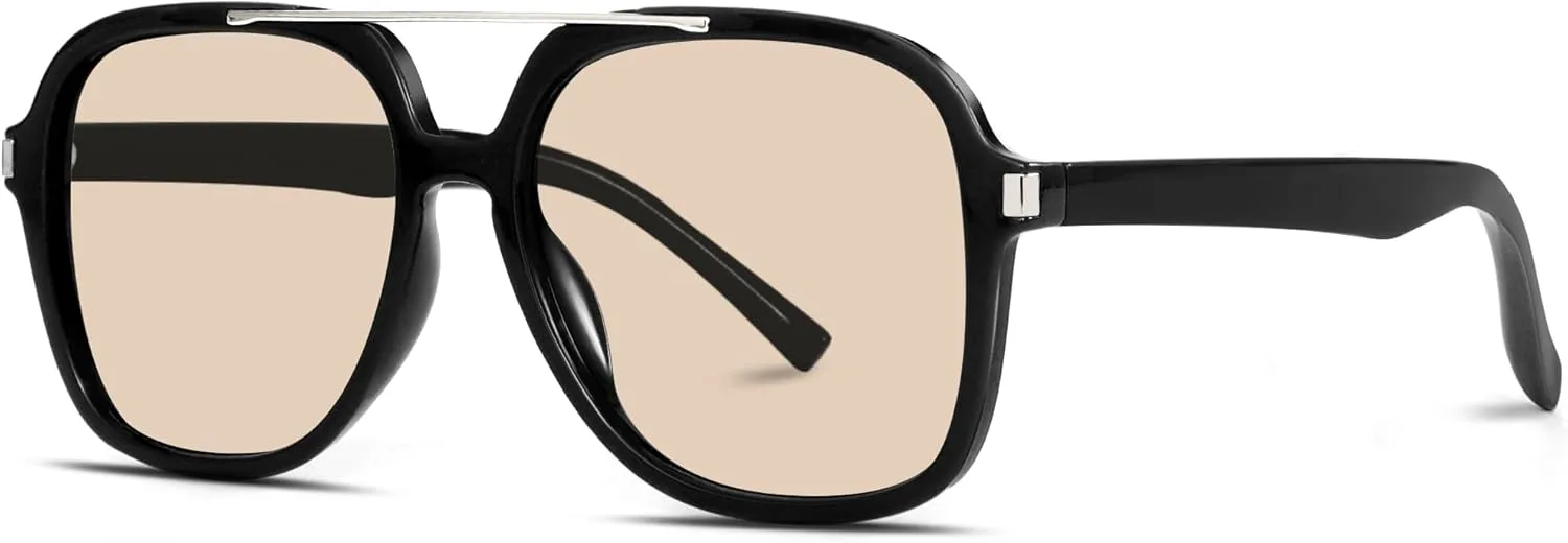 

Ретро-солнцезащитные очки-авиаторы для женщин и мужчин, модель 2026, с квадратной верхней перекладиной, легкие, в стиле 70-х GUVIVI, Black Frame - Champagne Lens