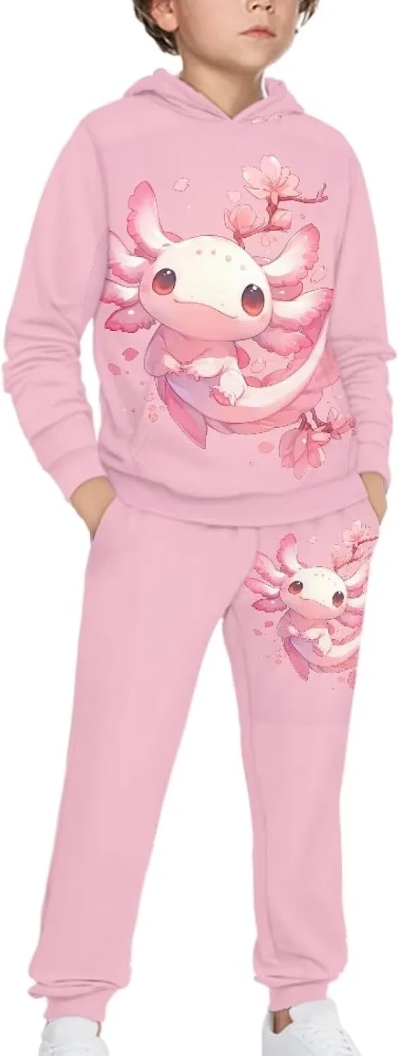 Детский спортивный костюм с принтом Yuuxorilu, кофта и штаны, Cute Axolotl Patternss — фото 3