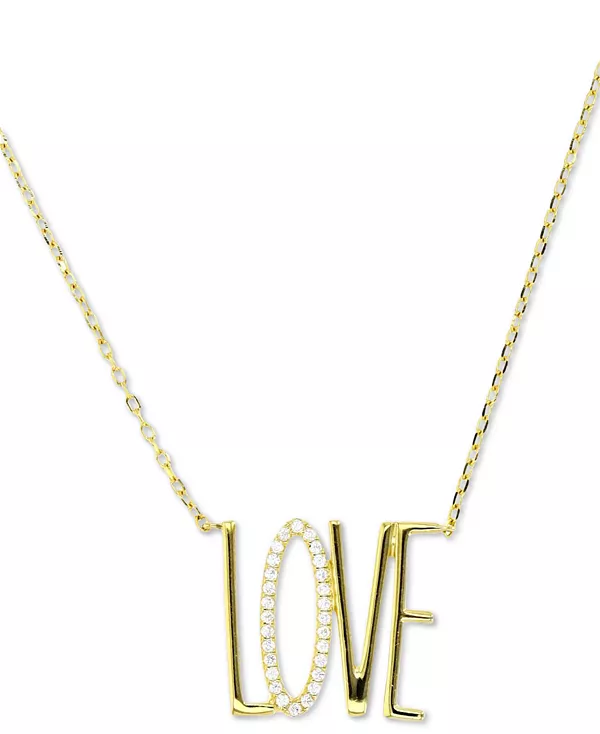 

Ожерелье с подвеской Love из кубического циркония, 16 дюймов + удлинитель 2 дюйма Macy'S, gold