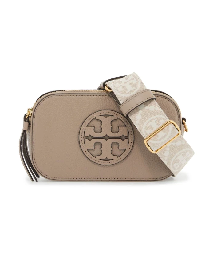 

Миниатюрная сумка через плечо из фактурной кожи Tory Burch, серый