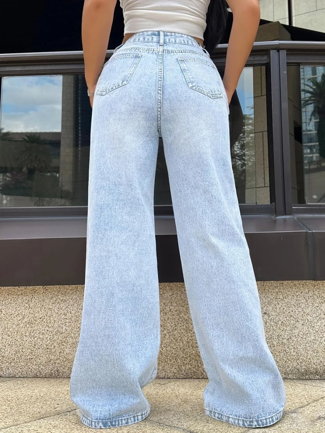 Джинсы Fall Baggy Wide Leg для женщин, прямой крой, свободный силуэт Boyfriend — фото 4
