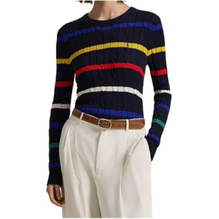 Джемпер с полосками и косой вязкой Julie Polo Ralph Lauren, Multicolor — фото 4