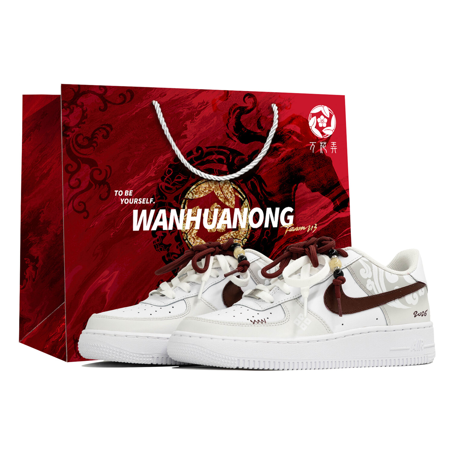

Nike Кроссовки Air Force 1 Myriad Flowers, Leaping Horse, Shopping Bag Cushioning Low top Skateboard Shoes Unisex Red White