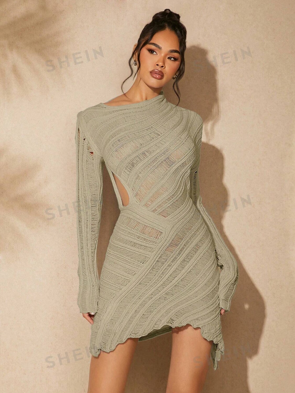 

Haute Однотонное трикотажное платье для женщин «Девочки не плачут» Shein, мятно-зеленый