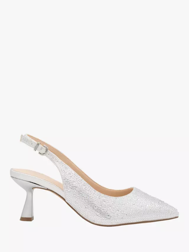 Туфли-лодочки Paradox London Fiora Wide Fit Diamante Kitten Heel Slingback, серебряный
