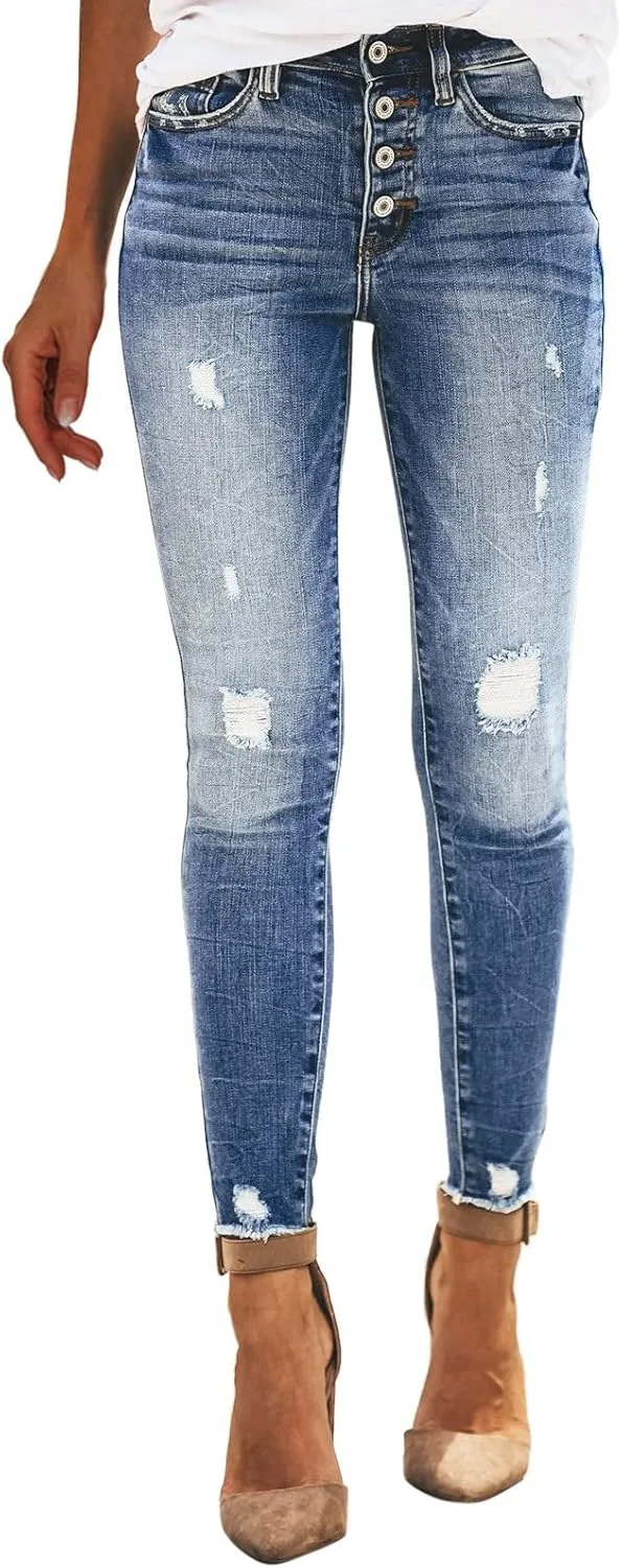 Джинсы женские High Waist Straight Leg Ripped