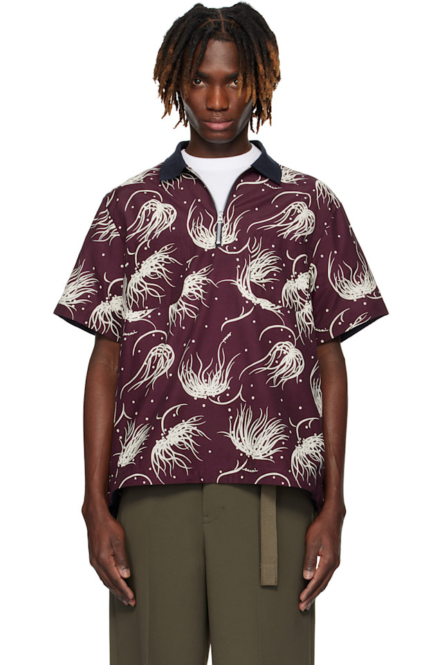 

Поло с цветочным принтом в горошек Sacai, цвет bordeaux