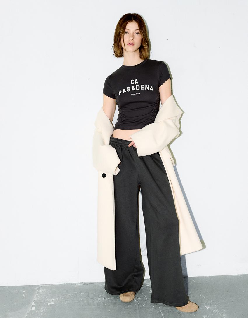 

Очень широкие плюшевые брюки Bershka, серый