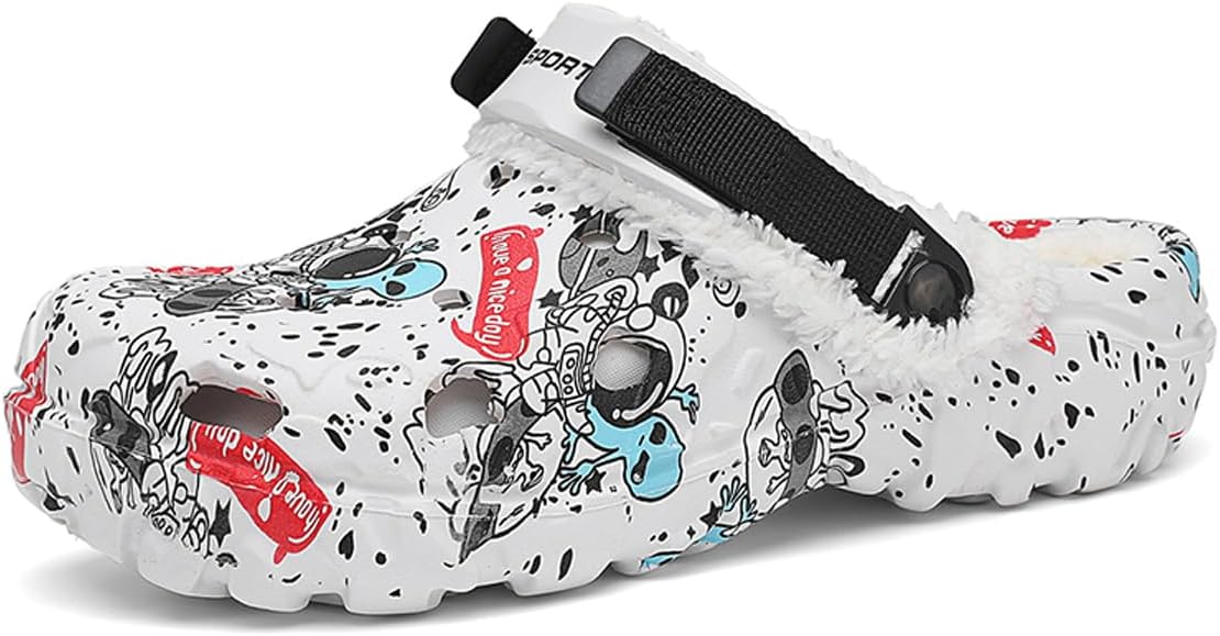 

Мужские сабо LIBINXIF с меховой подкладкой, зимние мюли, без застежки, нескользящие садовые туфли для дома и улицы, White Space