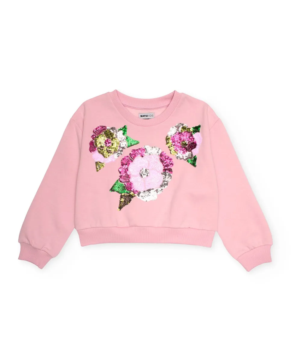 

Розовая толстовка с блестящими цветами для девочки Tuc tuc