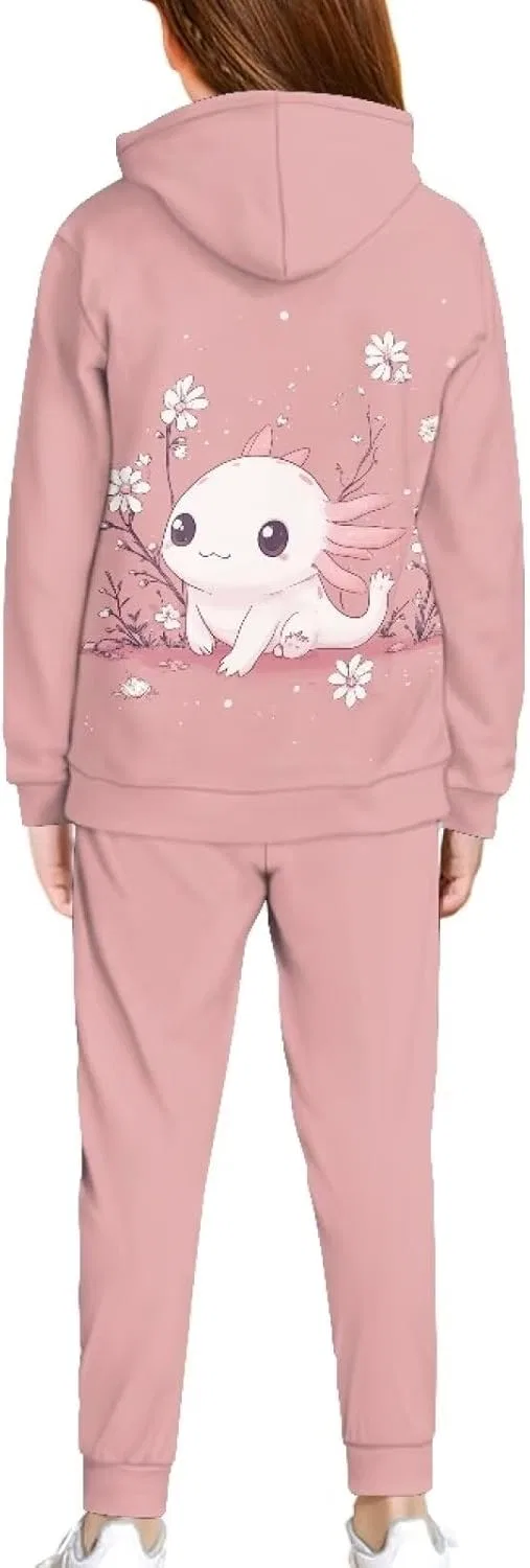 Детский спортивный костюм с капюшоном Uppodwarkid, 2 предмета, Cute Axolotl and Floral — фото 4
