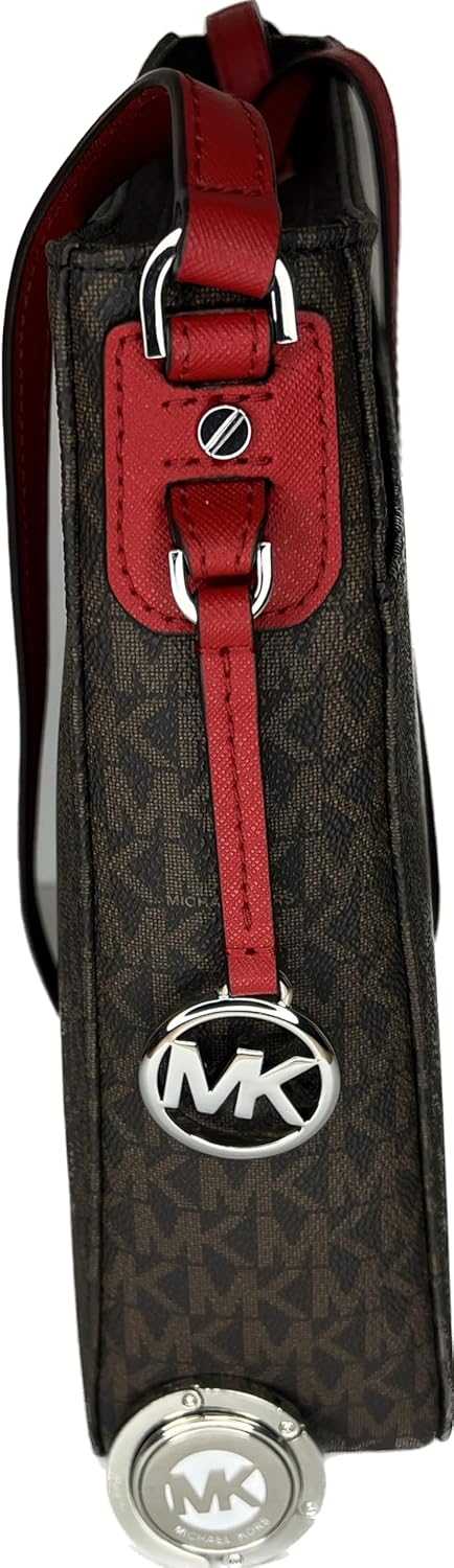 

Michael Kors Jet Set Travel Large Messenger Crossbody в комплекте с сумкой для монет SM TZ и крючком для кошелька (Brown Signature/Red/Brown)