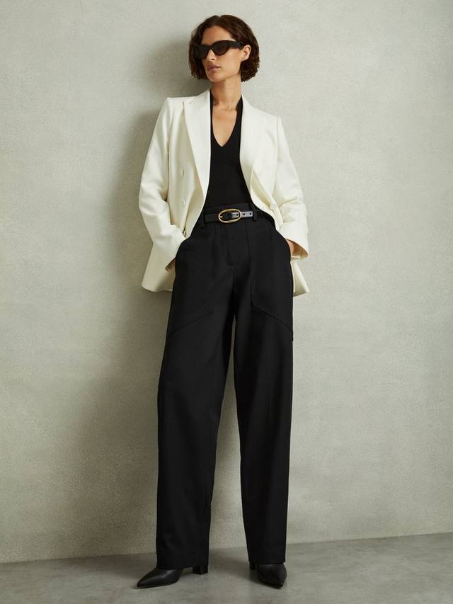 

Широкие брюки zoe из смесовой шерсти с высокой талией Reiss, черный