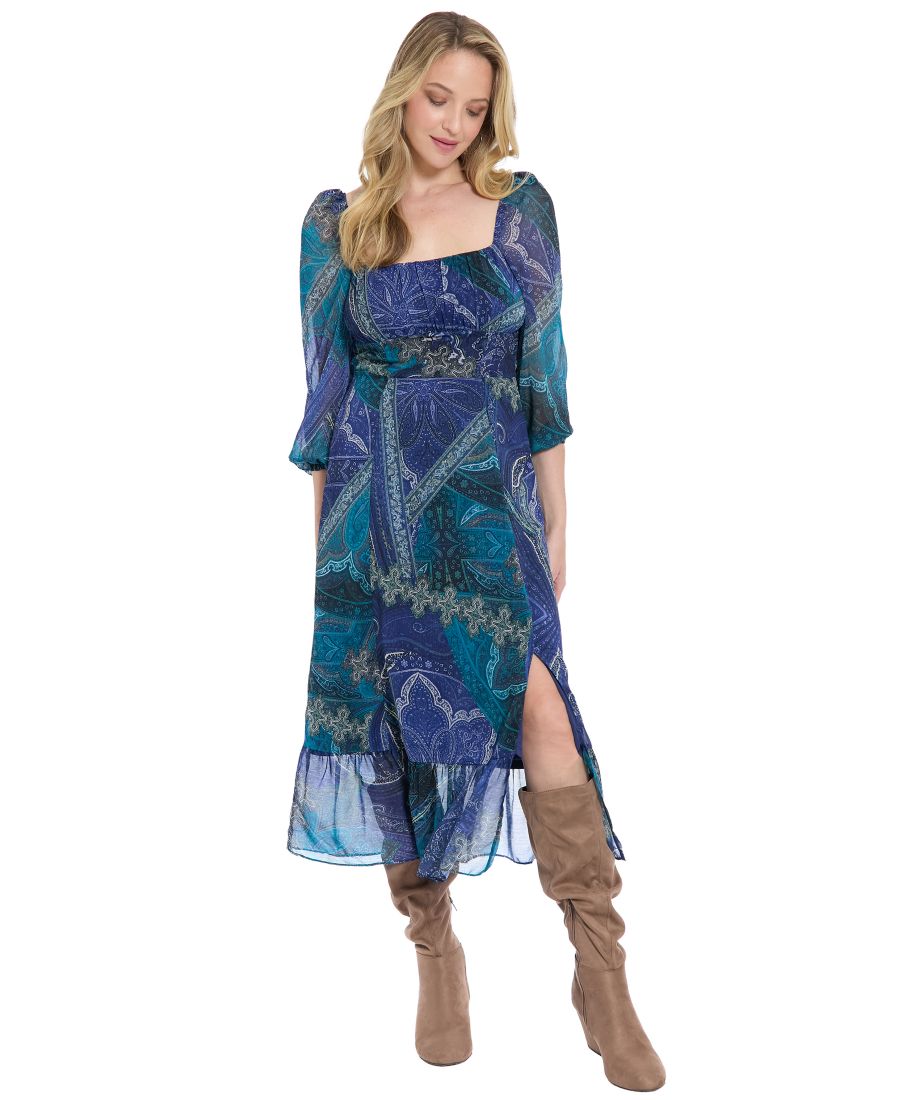 

Женское миди-платье с рукавами-епископскими и присборенной спинкой London Times, Blue/Teal