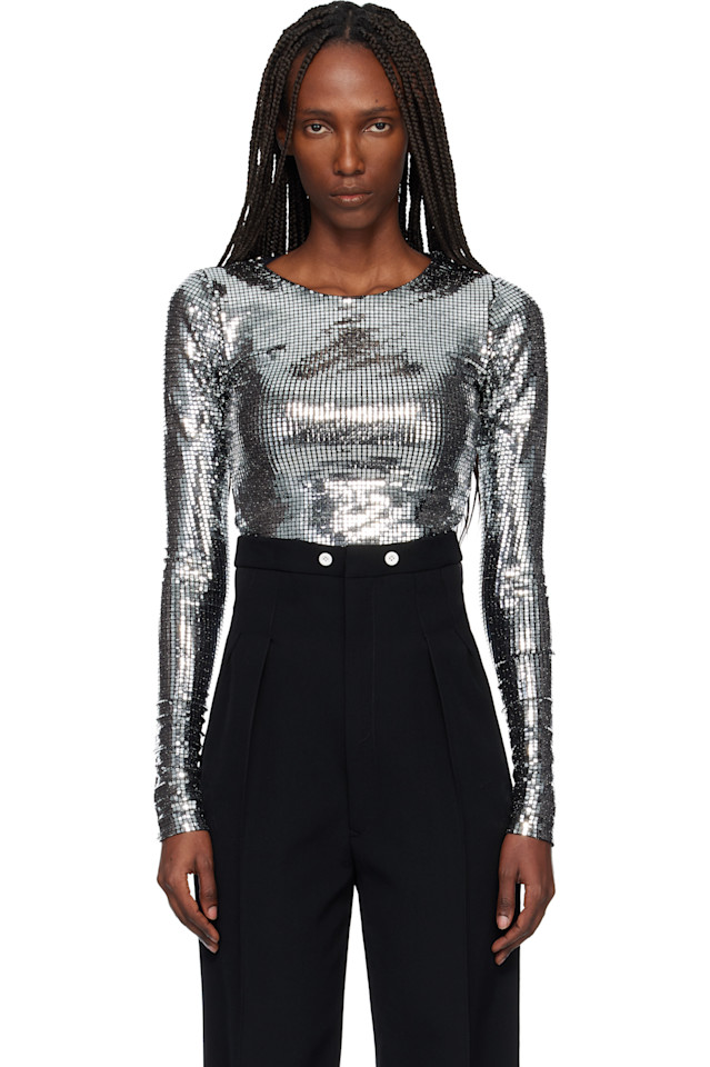 

Mm6 Maison Margiela Черная футболка с длинными рукавами, расшитая пайетками