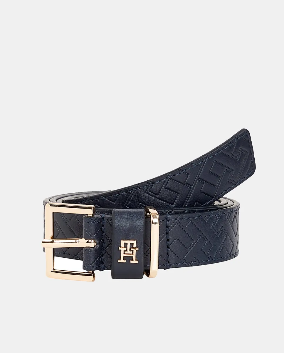 

Кожаный ремень темно-синего цвета с монограммой Tommy Hilfiger