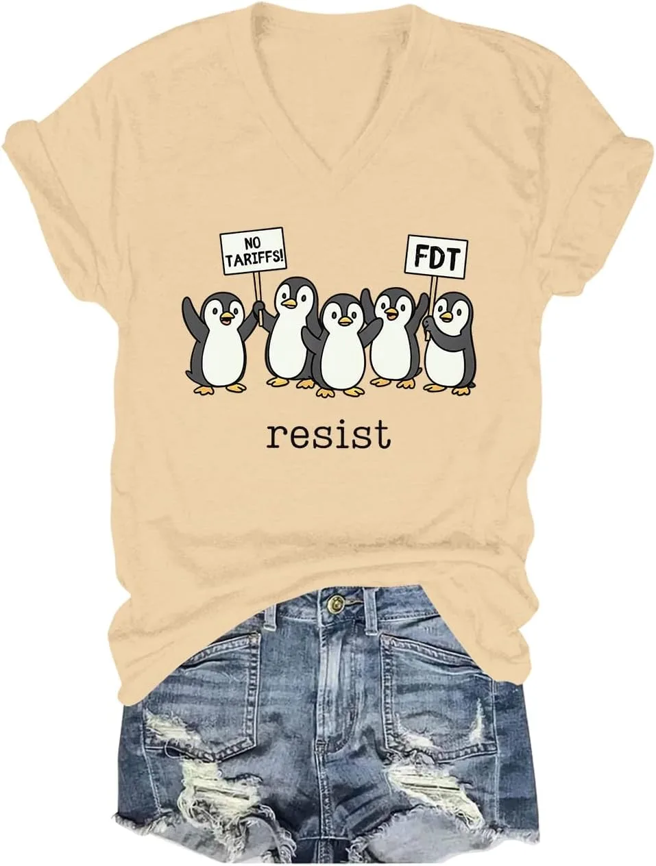 Футболка Flippers Up FDT с принтом Funny Penguins Against Tariffs